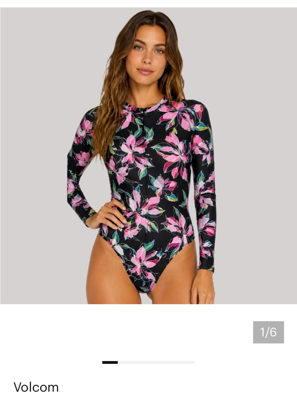 Volcom Black One-Piece Swimsuit with Pink Floral Print